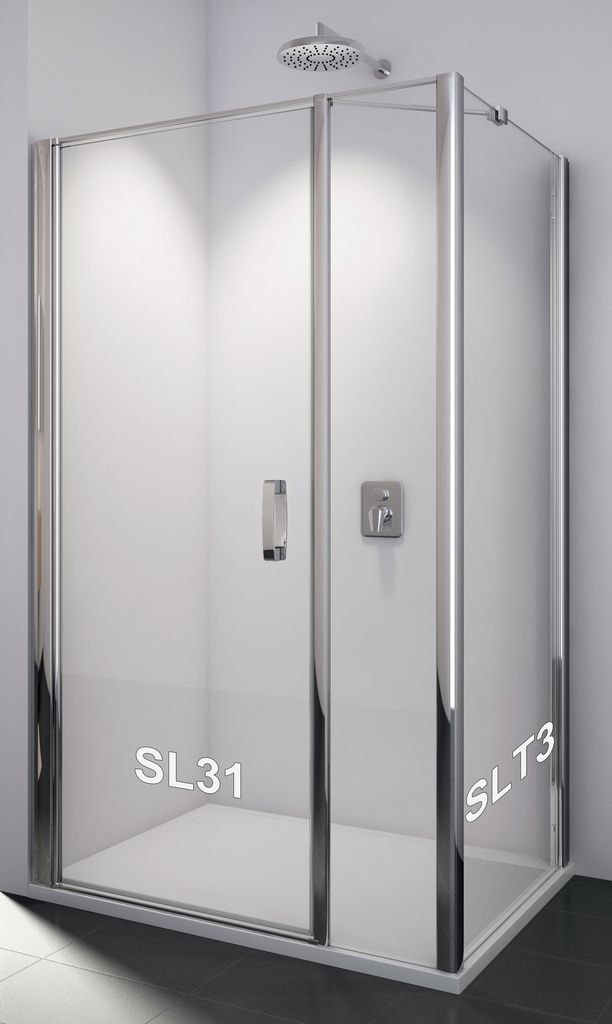 SanSwiss SL13 0800 50 07 Sprchové dveře jednokřídlé s pevnou stěnou 80 cm, aluchrom/sklo - Hezká koupelna s.r.o.