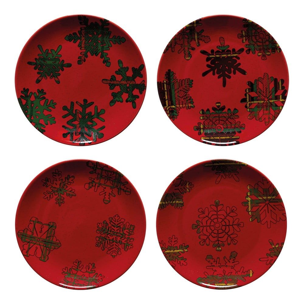 Sada 4 červeno-černých dezertních talířů z kameniny Casafina Snowflake, ø 21,6 cm - Bonami.cz