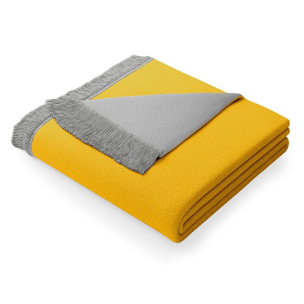 Žluto-šedá deka s příměsí bavlny AmeliaHome Franse, 150 x 200 cm - Bonami.cz