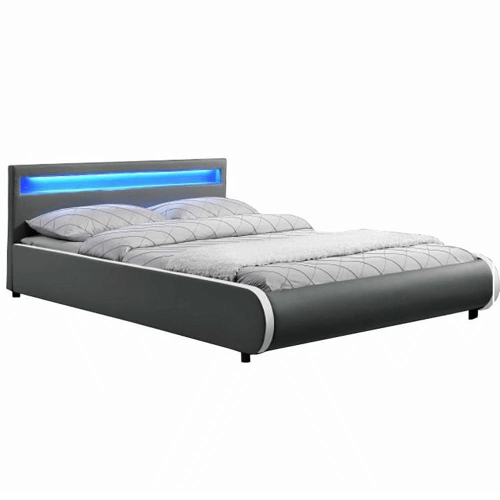  Manželská postel s RGB LED osvětlením, šedá, 180x200, DULCEA - Mobler.cz