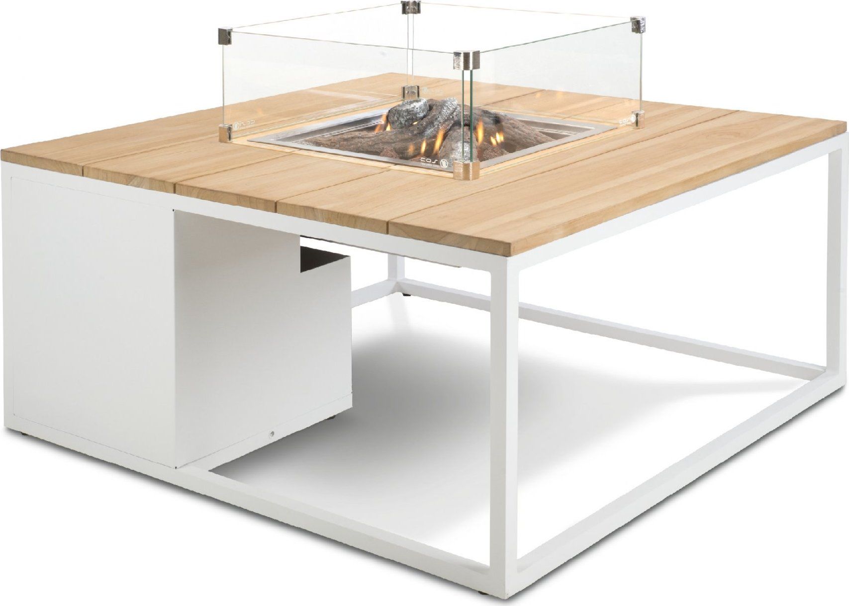 Stůl s plynovým ohništěm COSI- typ Cosiloft 100 bílý rám / deska teak Mdum - M DUM.cz