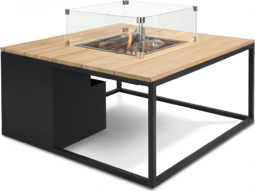 Stůl s plynovým ohništěm COSI- typ Cosiloft 100 černý rám / deska teak Mdum - M DUM.cz