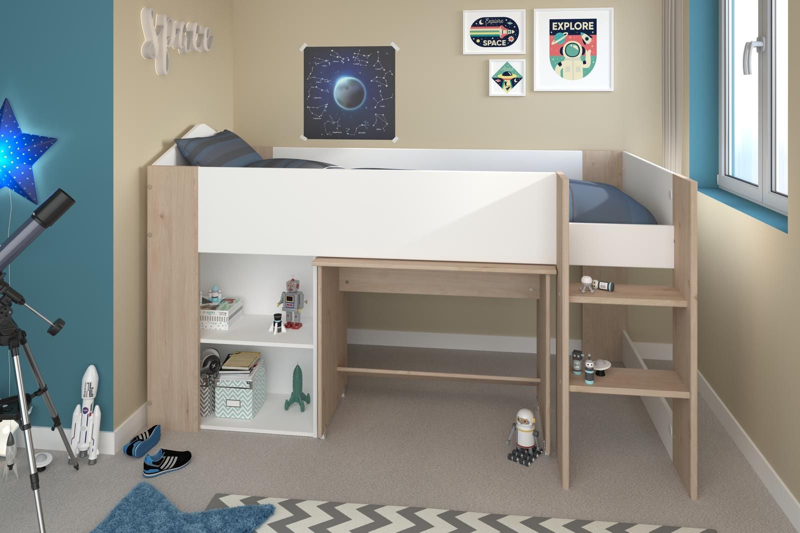 Aldo Dětská postel se stolem multifunkční Shelter, oak - Nábytek ALDO