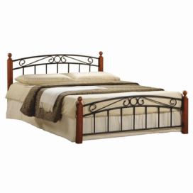  Manželská postel, třešeň / černý kov, 140x200, DOLORES