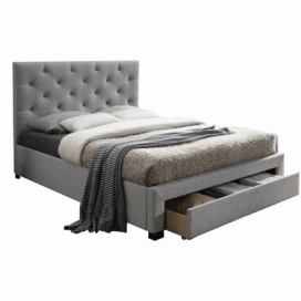 Moderní postel s úložným prostorem, šedá látka, 160x200, SantoIa