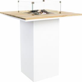 Stůl s plynovým ohništěm COSI- typ Cosiloft barový stůl bílý rám / deska teak Mdum