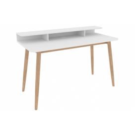 Bílý pracovní stůl Woodman Farsta s dubovou podnoží 120 x 55 cm