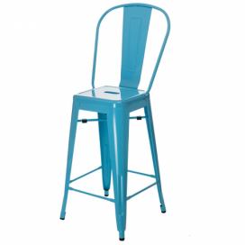 Barová židle PARIS BACK modrá inspirovaná Tolix