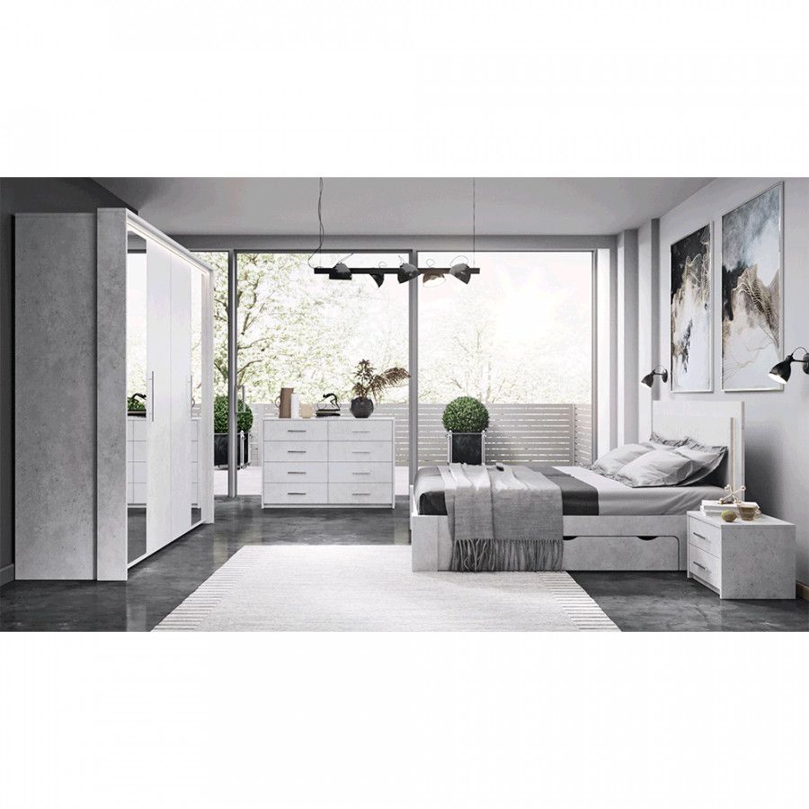 Tempo Kondela Ložnicová sestava ALDEN (postel + 2x noční stolek + skříň), šedý beton - ATAN Nábytek