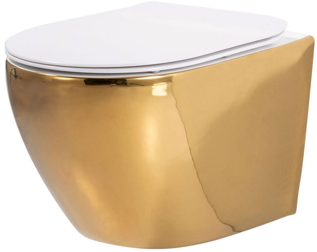 REA - Závěsná WC mísa včetně sedátka RIMLESS Carlo Flat Mini zlatobílá REA-C0669 - Hezká koupelna s.r.o.