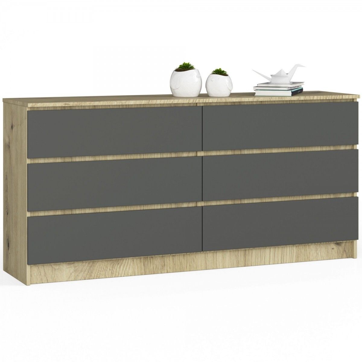 Ak furniture Komoda Kuba 160 cm 6 šuplíků dub artisan/grafitová - Houseland.cz