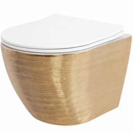 REA - Závěsná WC mísa včetně sedátka RIMLESS Carlo Flat Brush zlato/bílá REA-C6942