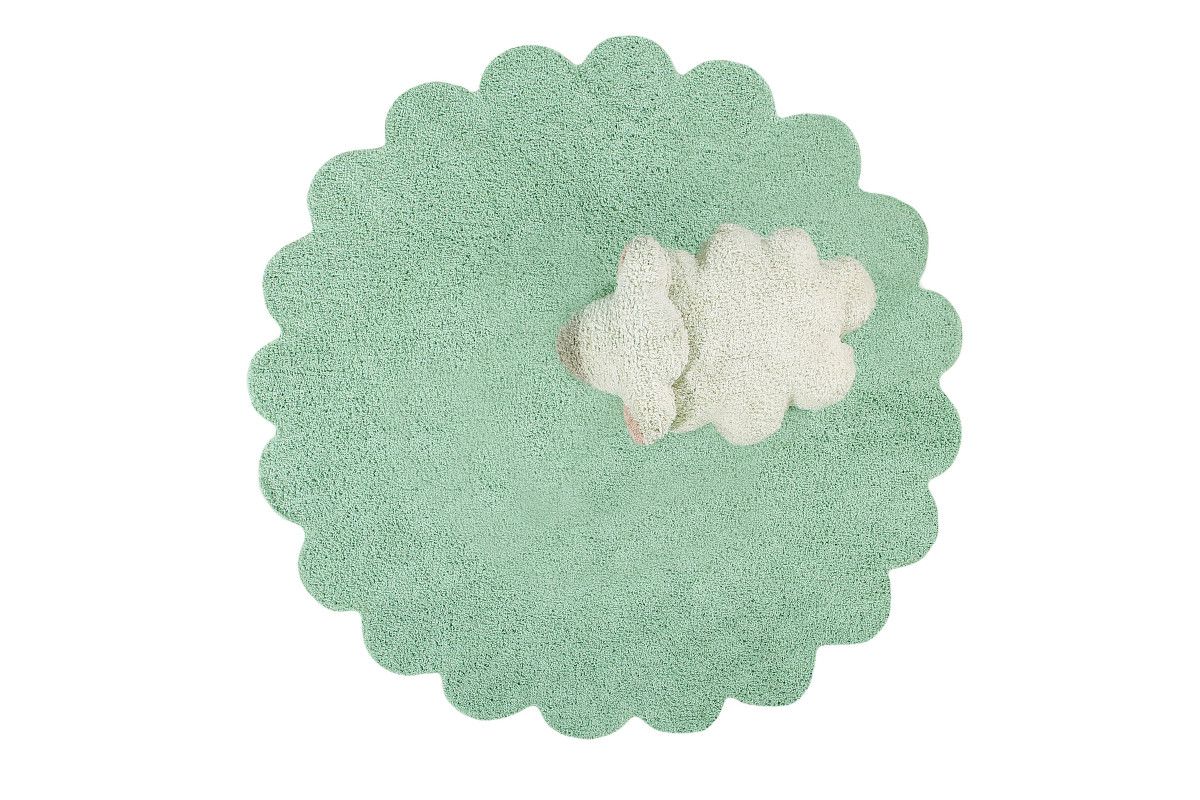 Lorena Canals Bio koberec kusový, ručně tkaný Puffy Sheep bílá, zelená 140x140 kytka - ATAN Nábytek