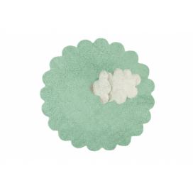 Lorena Canals Bio koberec kusový, ručně tkaný Puffy Sheep bílá, zelená 140x140 kytka ATAN Nábytek