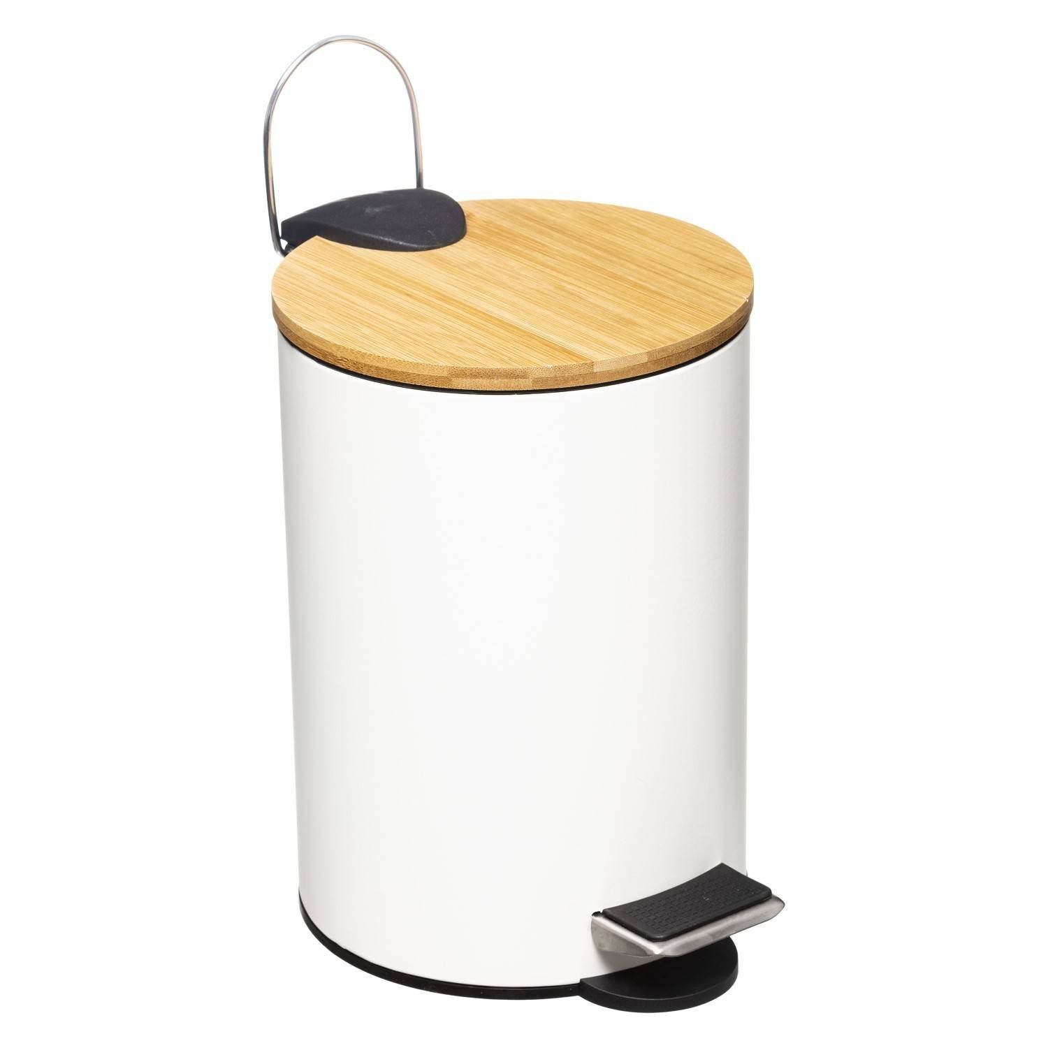5five Simply Smart Odpadkový koš do koupelny s bambusovým víkem MODERN, bílý, 3 l - EMAKO.CZ s.r.o.