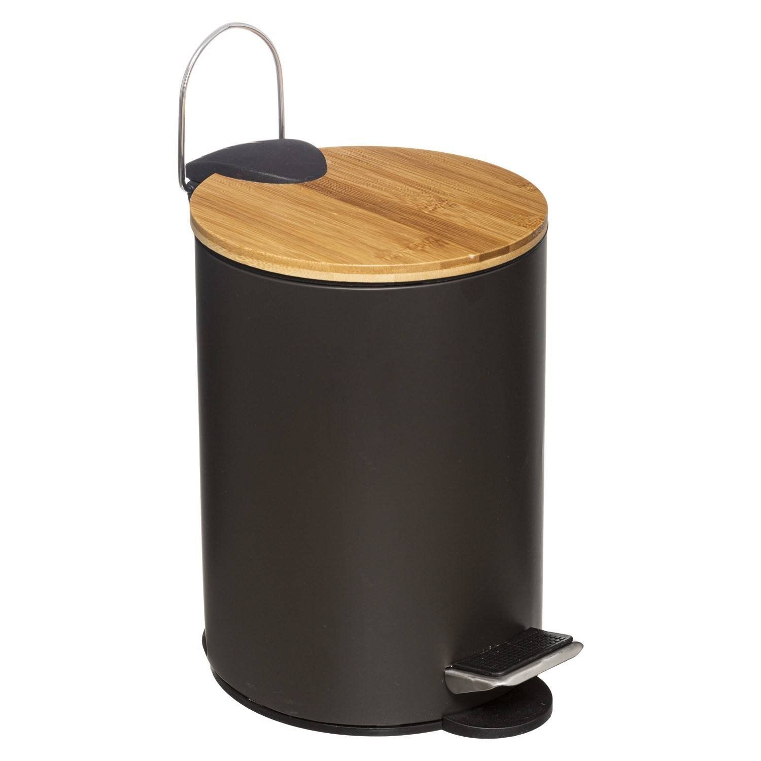 5five Simply Smart Odpadkový koš do koupelny s bambusovým víkem MODERN, černý, 3 l - EMAKO.CZ s.r.o.