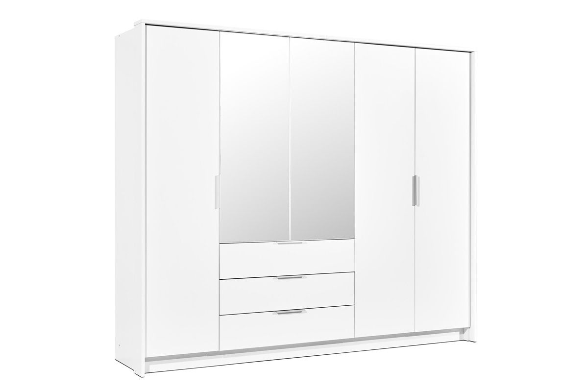 moderní skříň se zrcadlem i trzema zásuvkami Togo 255 cm Bílá - Nabytek-Bogart.cz