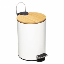 5five Simply Smart Odpadkový koš do koupelny s bambusovým víkem MODERN, bílý, 3 l