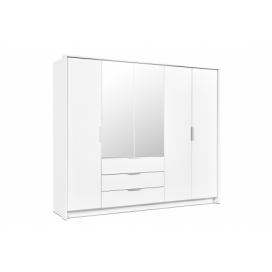 moderní skříň se zrcadlem i trzema zásuvkami Togo 255 cm Bílá