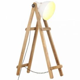 Stojací lampa kov / dřevo Dekorhome Bílá