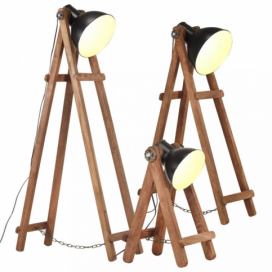 Stojací lampa 3 ks kov / dřevo Dekorhome Černá