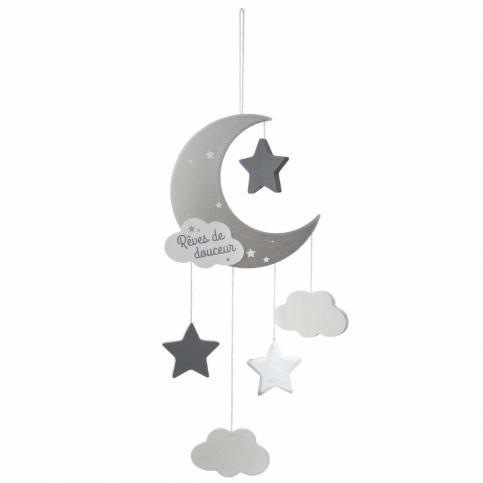 Atmosphera for kids Dětská závěsná dekorace s motivem měsíce a hvězdiček, barva šedá EDAXO.CZ s.r.o.