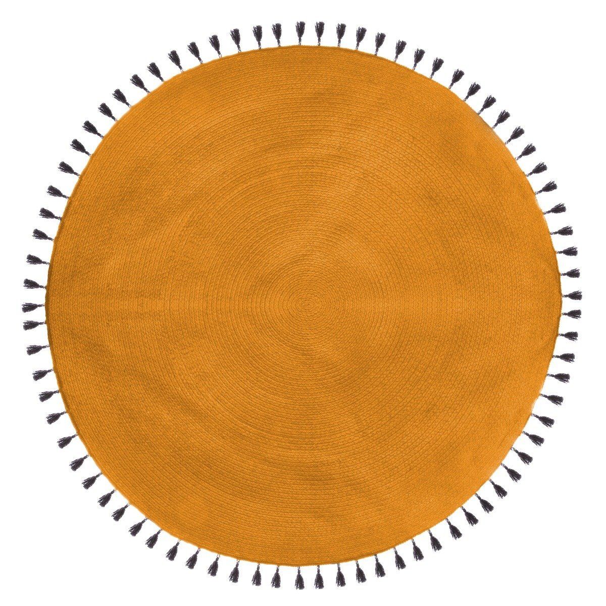 Atmosphera Kulatý koberec s třásněmi, bavlněný, O 120 cm, hořčičná barva - EMAKO.CZ s.r.o.