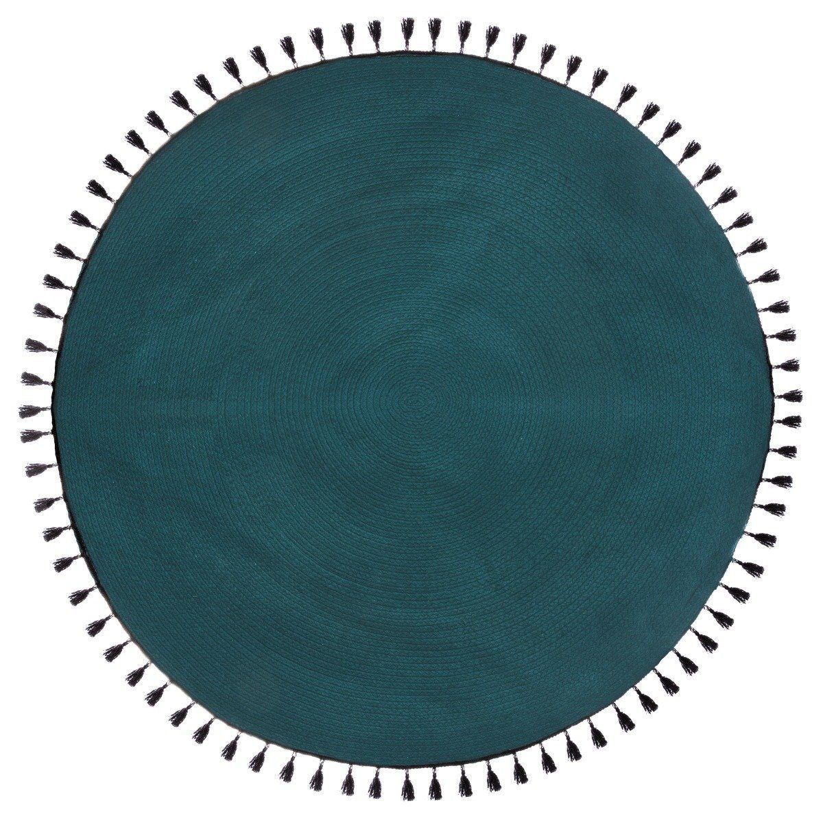 Atmosphera Kulatý koberec s třásněmi, bavlněný, O 120 cm, modrá barva - EMAKO.CZ s.r.o.