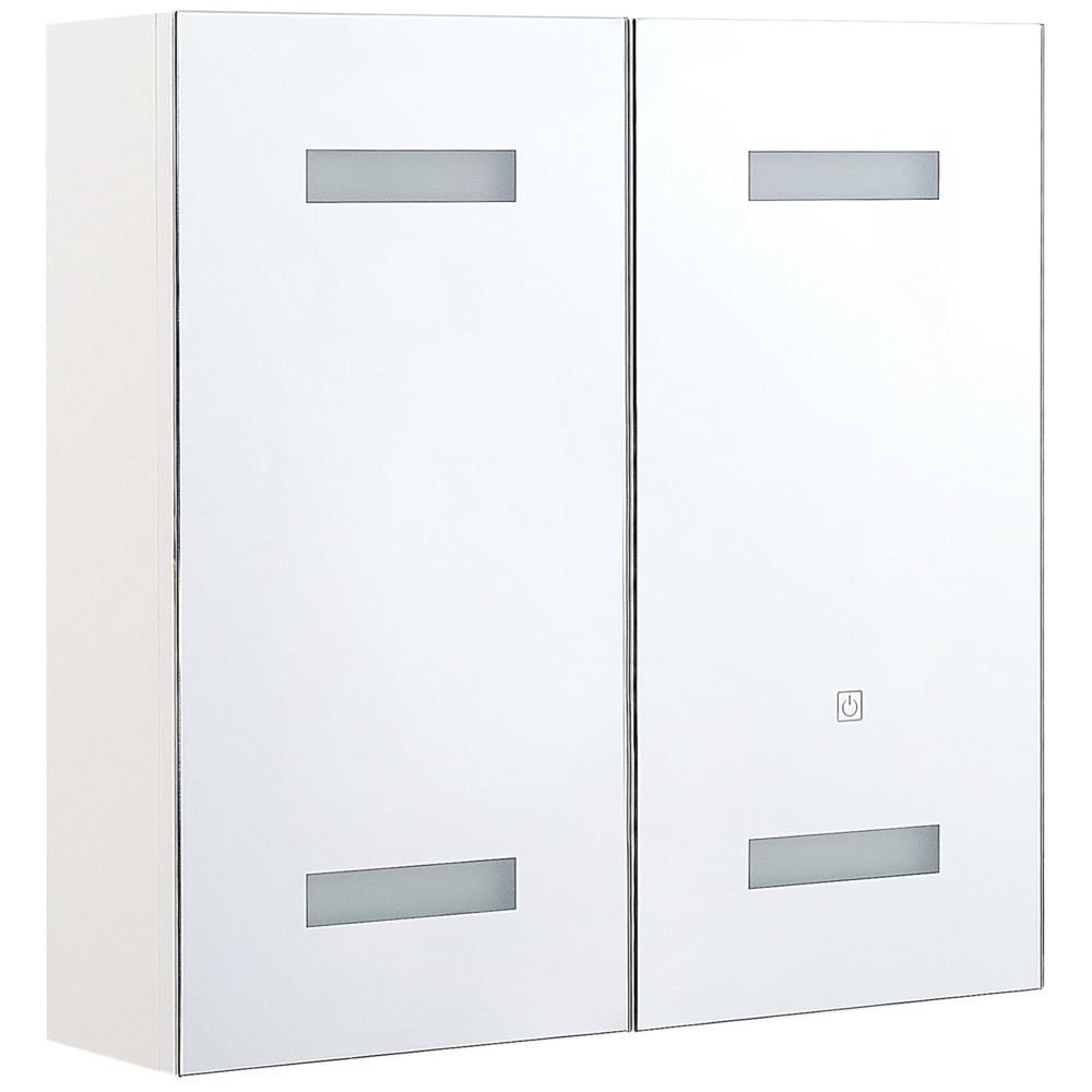 Koupelnová zrcadlová skříňka s LED osvětlením 60 x 60 cm bílo stříbrná TALAPAGA - Beliani.cz
