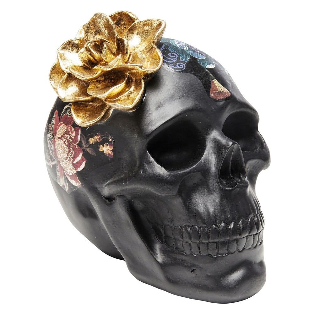 Černá dekorativní soška Kare Design Flower Skull, výška 22 cm - Bonami.cz