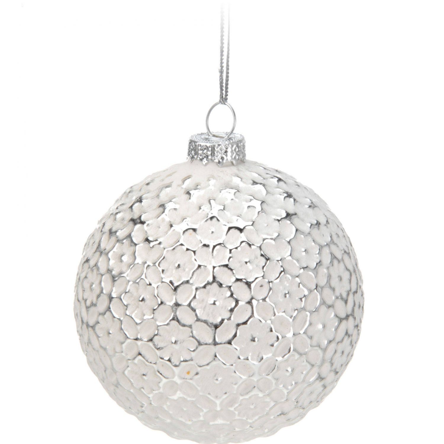 Home Styling Collection Vánoční koule, O 6 cm, bílá se stříbrným vzorem - EMAKO.CZ s.r.o.