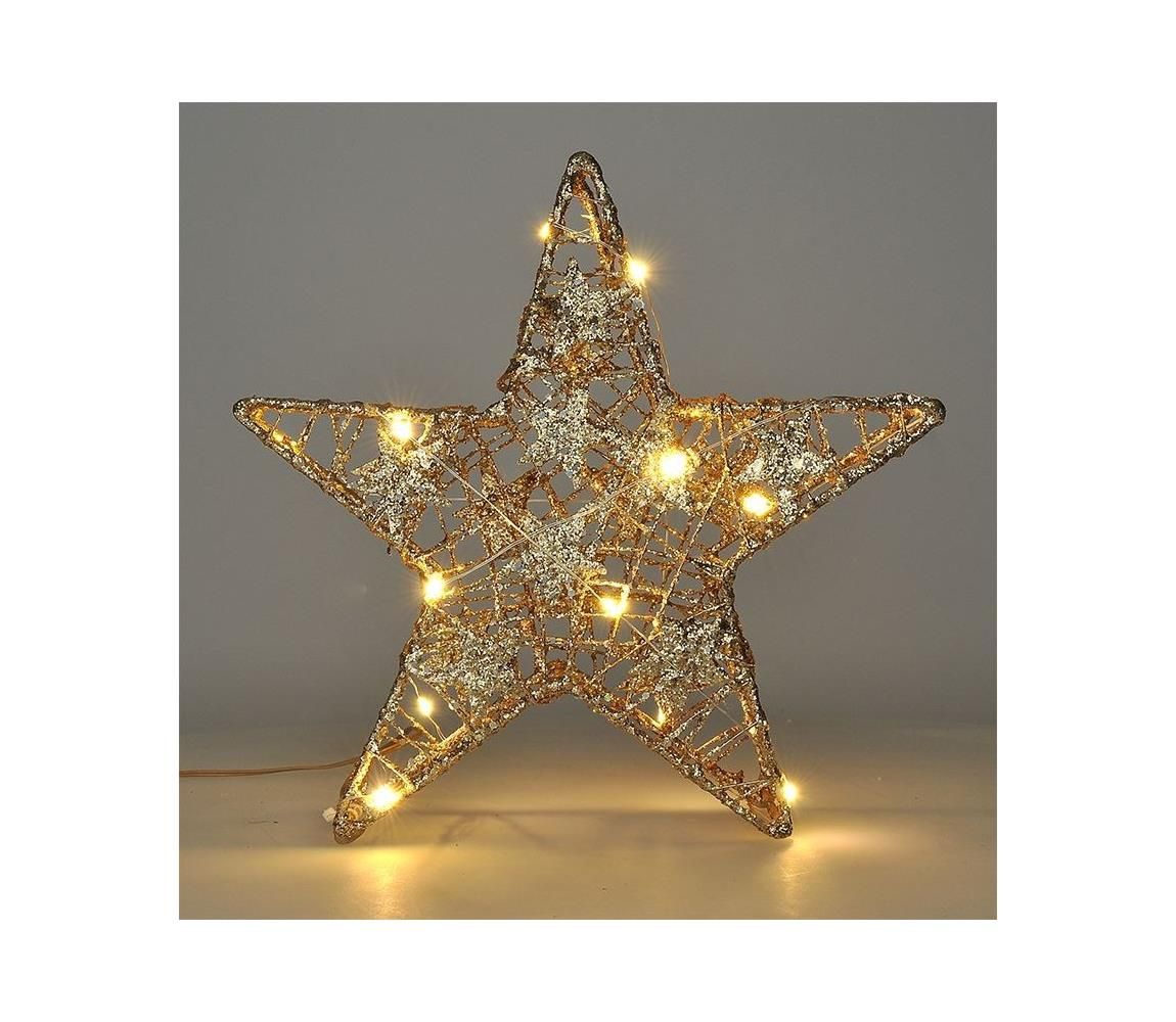  vánoční hvězda glitter, zlatá, kovová, 14x LED, 2x AA -  Svět-svítidel.cz