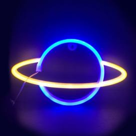 ACA DECOR Neonová lampička - Saturn, modrá + žlutá barva