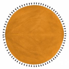 Atmosphera Kulatý koberec s třásněmi, bavlněný, O 120 cm, hořčičná barva