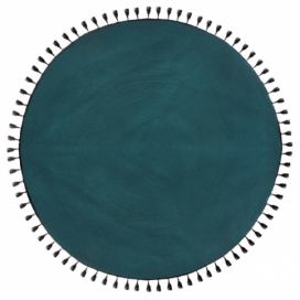 Atmosphera Kulatý koberec s třásněmi, bavlněný, O 120 cm, modrá barva