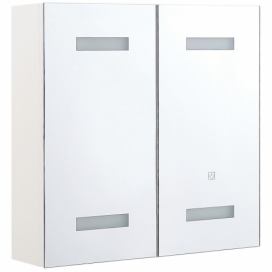 Koupelnová zrcadlová skříňka s LED osvětlením 60 x 60 cm bílo stříbrná TALAPAGA Beliani.cz