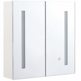 Koupelnová zrcadlová skříňka s LED osvětlením 60 x 60 cm bílo stříbrná CHABUNCO Beliani.cz