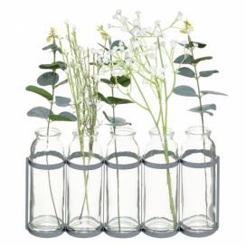 Atmosphera Skleněné vázy v kovovém stojanu s umělými květinami, šedá barva