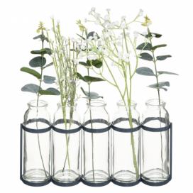 Atmosphera Skleněné vázy v kovovém stojanu s umělými květinami, zelená barva
