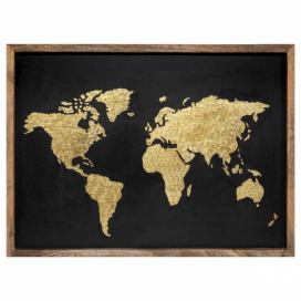 Atmosphera Nástěnná dekorace s mapou světa, 78 x 58 cm, dřevěný rám