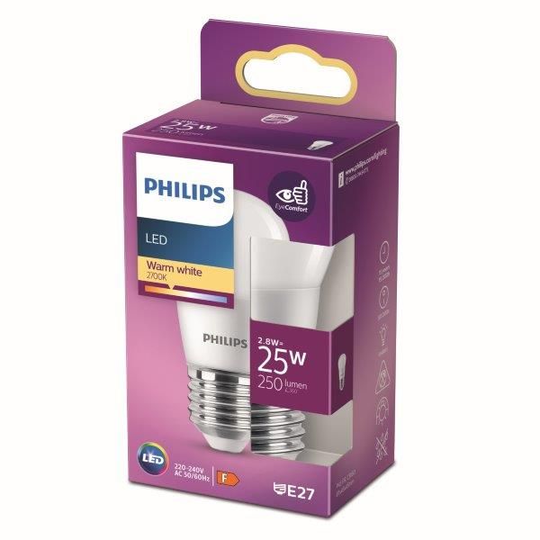 Philips 8719514309340 LED žárovka 2,8W/25W | E27 | 250lm | 2700K | P45 - Svítidla FEIM