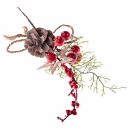 Dekorační vánoční větvička s červenými bobulemi, 15 x 29 x 6 cm