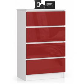 Ak furniture Komoda Kuba 60 cm - 4 šuplíky bílá/červená