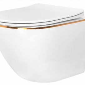 Závěsná WC mísa Rea Carlo Flat Mini bílá/zlatá lesk