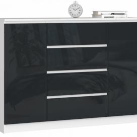 Ak furniture Komoda Kryštof 140 cm 2 skříňky a 4 šuplíky bílá/černá
