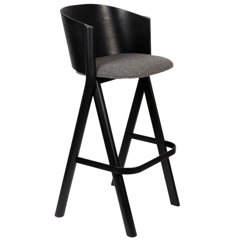 Černá jasanová barová židle Banne Twigs s tmavě šedým sedákem 75,5 cm - Designovynabytek.cz