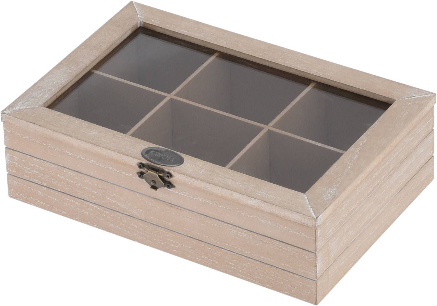 Krabička na čaj, dřevěná, 6 přihrádek, 24 x 16 cm - EMAKO.CZ s.r.o.