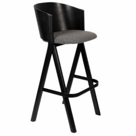 Černá jasanová barová židle Banne Twigs s tmavě šedým sedákem 75,5 cm