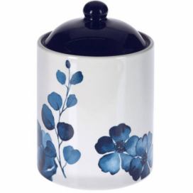 EH Excellent Houseware Nádoba s víkem, keramická, modrá, 500 ml, květinový vzor