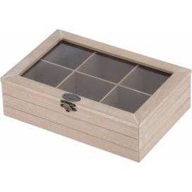 Krabička na čaj, dřevěná, 6 přihrádek, 24 x 16 cm